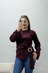 Kadın Toka Detaylı Kimono Kol Modal Bluz Mürdüm