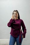 Kadın Toka Detaylı Kimono Kol Modal Bluz Vişne