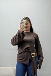 Kadın Toka Detaylı Kimono Kol Modal Bluz Açıkkahve