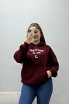 Kadın Kapşonlu Baskılı Sweat Bordo Model TV-101279