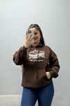 Kadın Kapşonlu Baskılı Sweat Kahve Model TV-101288