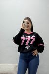 Kadın 2 İplik Çizgili Baskılı Sweat Siyah Model TV-101683