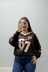 Kadın 2 İplik Çizgili Baskılı Sweat Kahve Model TV-101686