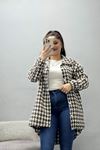 Kadın Dokuma Desenli Polo Yaka Gömlek Kahve Model TV-101701