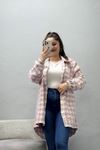 Kadın Dokuma Desenli Polo Yaka Gömlek Pembe