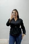 Kadın Vatkalı Kemerli Terikoton Gömlek Siyah