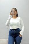 Kadın Dantel Sırt Dekolteli Parmak Geçmeli Body Beyaz