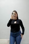 Kadın Desenli Bisiklet Yaka Body Siyah