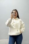 Kadın Kapşonlu Baskılı Sweat Bej