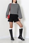 Kadın Çizgili Oysho İspanyol Kol Sweatshirt Siyah