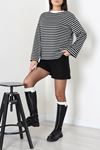 Kadın Çizgili Oysho İspanyol Kol Sweatshirt Siyah