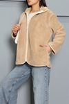 Kadın Peluş Dik Yaka Fermuarlı Ceket Kumbeji