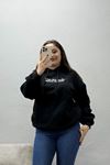 Kadın Üç İplik Kapşonlu Baskılı Sweat Siyah Model TV-101443