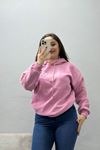 Kadın Üç İplik Kapşonlu Baskılı Sweat Pembe