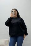 Kadın Modal Bisiklet Yaka Oversize Sweatshirt Siyah