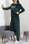 Kadın Fransız Kadife Fırfırlı Pijama Takımı Zümrüt
