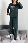 Kadın Fransız Kadife Fırfırlı Pijama Takımı Zümrüt