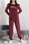 Kadın Fransız Kadife Fırfırlı Pijama Takımı Mürdüm