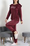 Kadın Fransız Kadife Fırfırlı Pijama Takımı Mürdüm