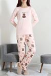 Kadın Soft Milan Enjeksiyon Baskılı Pijama Takımı Pudra