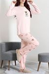 Kadın Soft Milan Baskılı Pijama Takımı Pudraayı