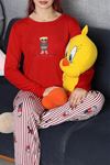 Kadın Soft Milan Baskılı Pijama Takımı Kırmızıayı