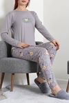Kadın Soft Milan Baskılı Pijama Takımı Koyugri