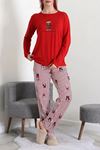Kadın Soft Milan Baskılı Pijama Takımı Kırmızıayı