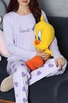 Kadın Soft Milan Baskılı Pijama Takımı Lila