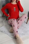 Kadın Soft Milan Baskılı Pijama Takımı Kırmızıayı