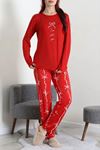 Kadın Soft Milan Baskılı Pijama Takımı Kırmızı