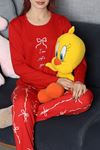 Kadın Soft Milan Baskılı Pijama Takımı Kırmızı