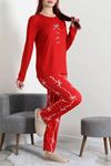 Kadın Soft Milan Baskılı Pijama Takımı Kırmızı