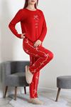 Kadın Soft Milan Baskılı Pijama Takımı Kırmızı