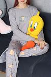 Kadın Soft Milan Baskılı Pijama Takımı Koyugri