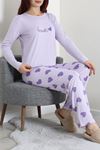 Kadın Soft Milan Baskılı Pijama Takımı Lila