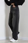 Kadın Tokalı Baggy Kot Pantolon Füme