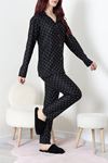 Kadın Süet Düğmeli Pijama Takımı Siyahyıldız