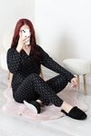 Kadın Süet Düğmeli Pijama Takımı Siyahyıldız