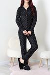 Kadın Süet Düğmeli Pijama Takımı Siyahyıldız