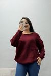 Kadın Düşük Kol Oversize Triko Kazak Bordo