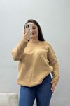 Kadın Düşük Kol Oversize Triko Kazak Bisküvi