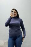 Kadın Dik Yaka Parmak Geçmeli Triko Body Lavanta