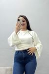 Kadın Biyeli Yan Büzgülü Modal Bluz Ekru