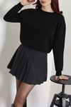 Kadın 3 İplik Bisiklet Yaka Şardonlu Sweatshirt Siyah