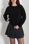Kadın 3 İplik Bisiklet Yaka Şardonlu Sweatshirt Siyah