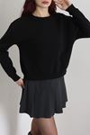 Kadın 3 İplik Bisiklet Yaka Şardonlu Sweatshirt Siyah