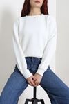 Kadın 3 İplik Bisiklet Yaka Şardonlu Sweatshirt Ekru