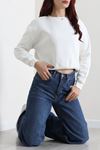 Kadın 3 İplik Bisiklet Yaka Şardonlu Sweatshirt Ekru