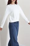 Kadın 3 İplik Bisiklet Yaka Şardonlu Sweatshirt Ekru